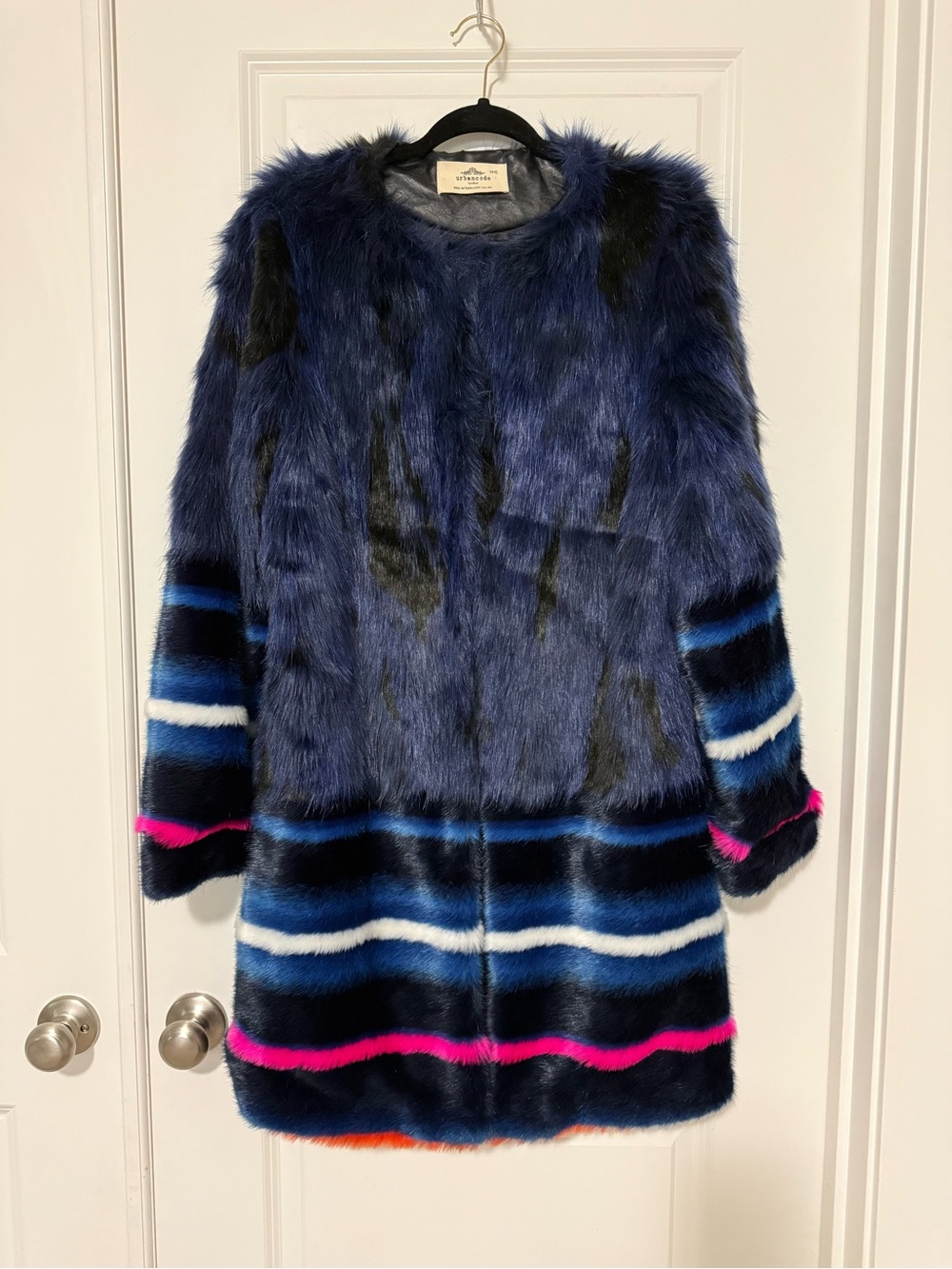 Women's UrbanCode Navy Multi-Stripe Teddy Coat with Accents